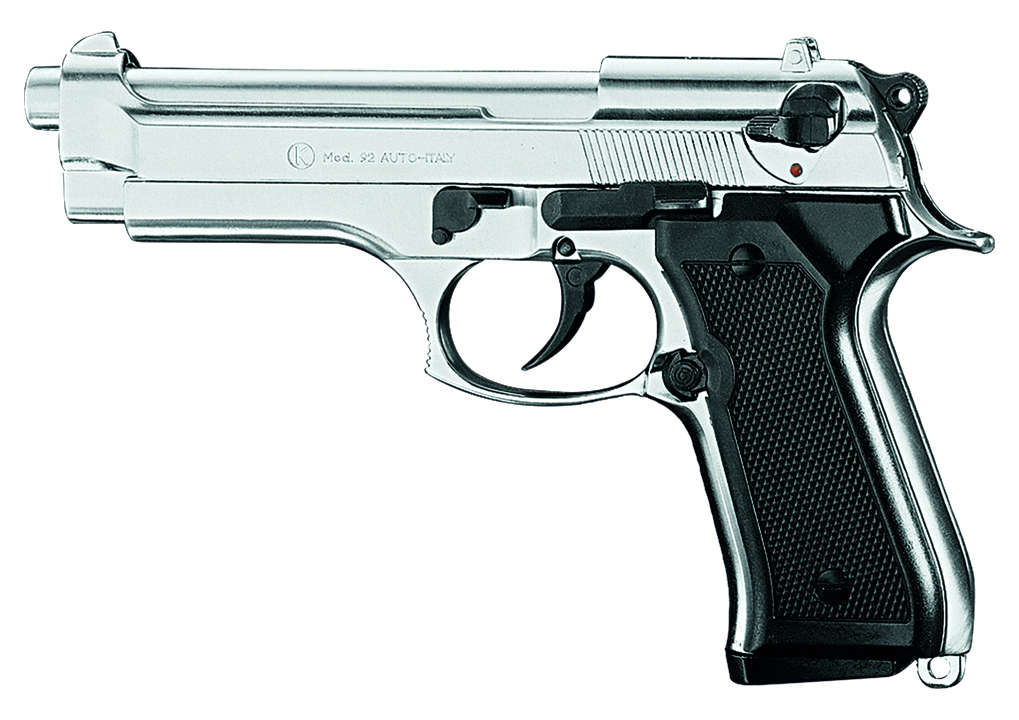 KIMAR 92 PISTOLA SALVE CHROME, 16rnd, black plastic grips 8MM 430.001NI