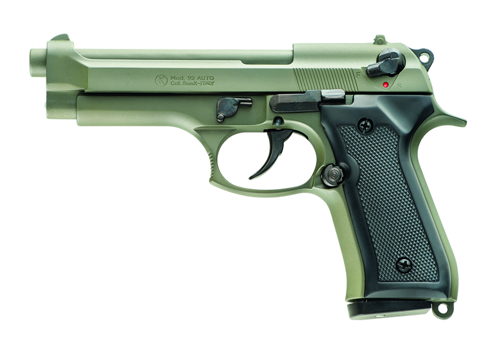KIMAR 92 PISTOLA SALVE OD Green, 16rnd, black plastic grips 8MM 420.068NI