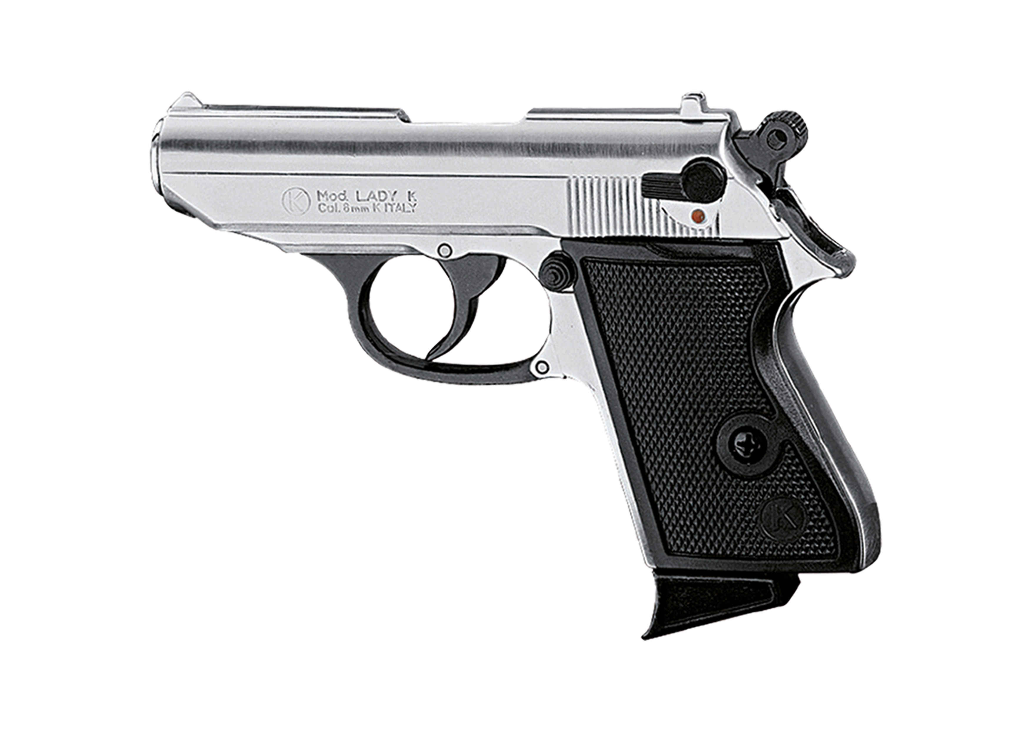 KIMAR LADY K PISTOLA SALVE CHROME, 6rnd, black plastic grips 8MM 430.003NI