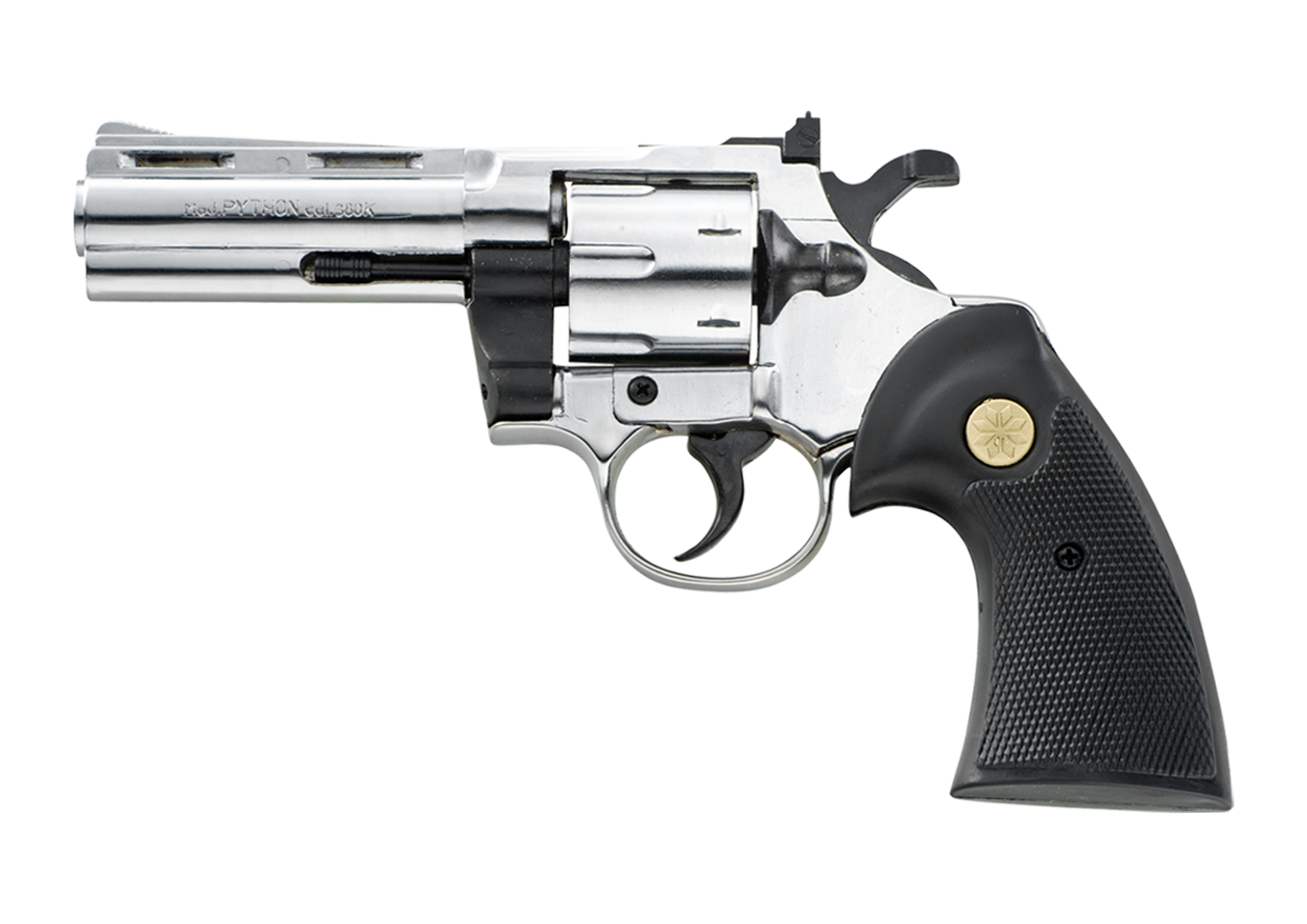 KIMAR PYTHON REVOLVER SALVE CHROM 6rnd, 4”, rubber grips 380/9RK 331.014NI