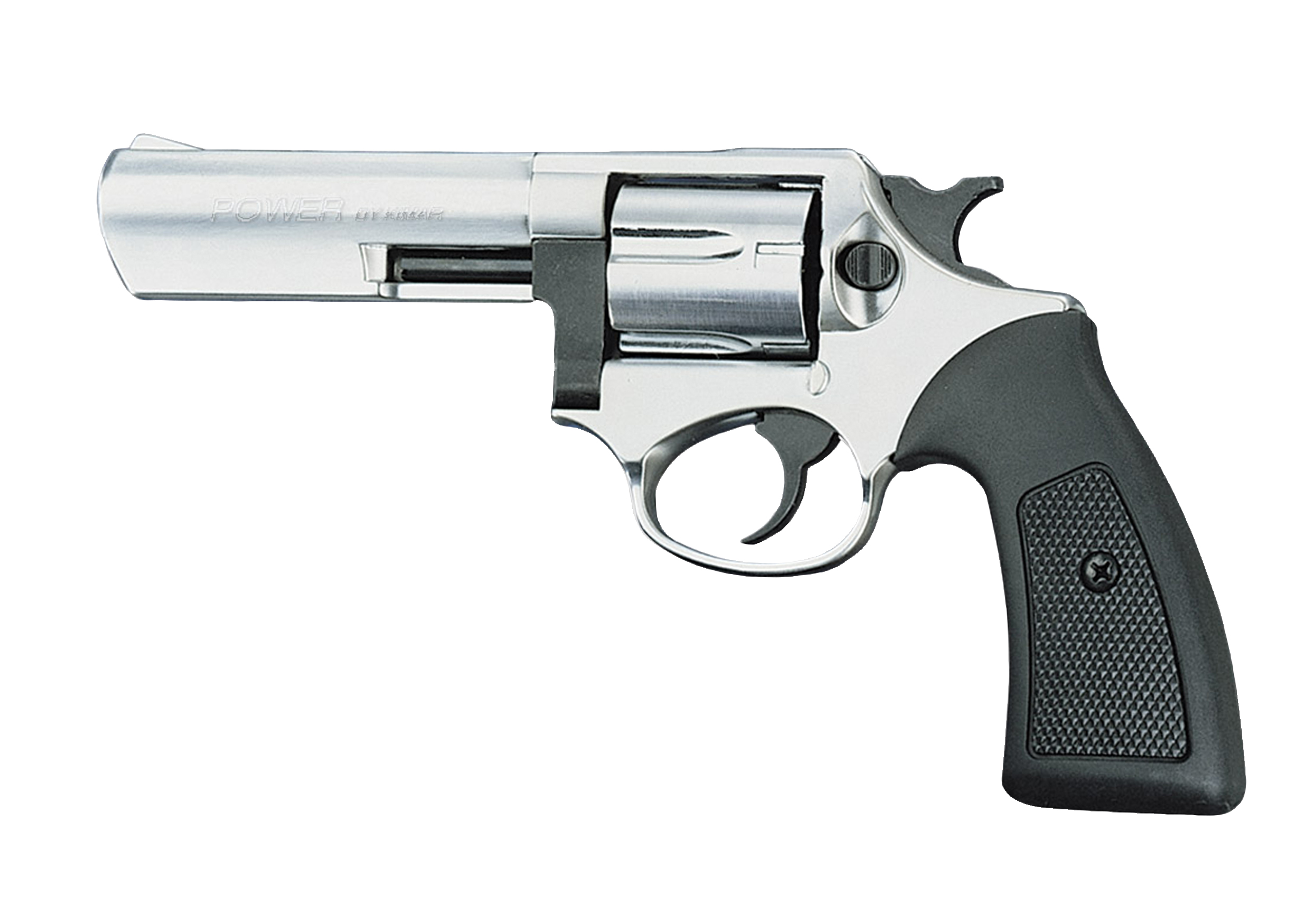 KIMAR POWER REVOLVER SALVE CHROME, 4″,5 rnd, rubber grips 380/9RK 331.000NI